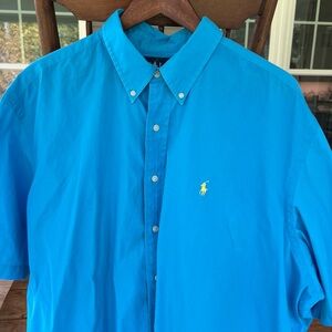 Ralph Lauren Classic Fit Button Down Short Sleeve Shirt Men’s Solid Blue XXL
